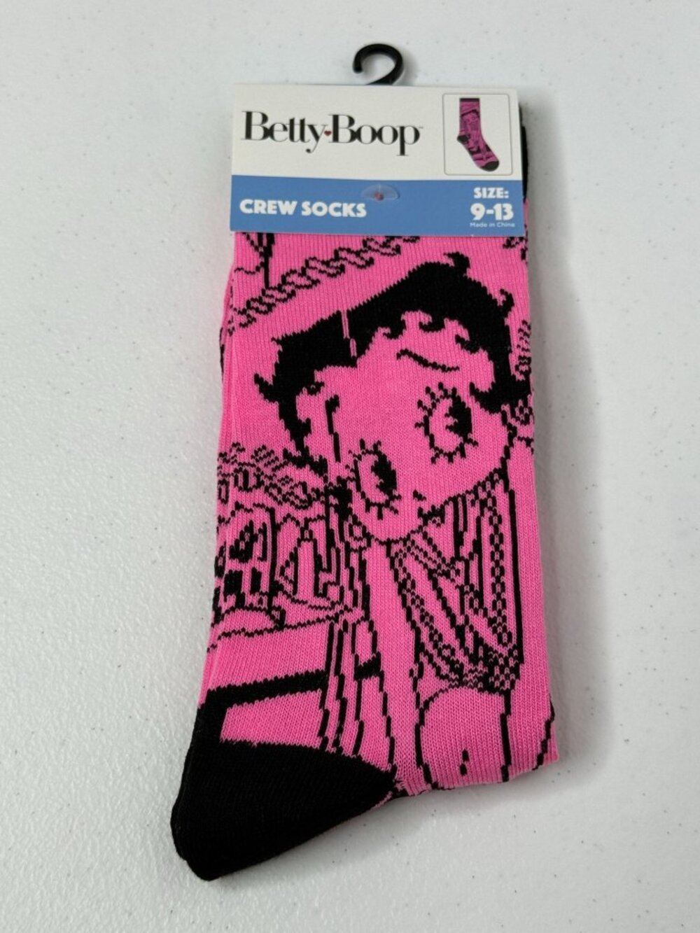 Betty Boop Crew Socks 9-13 Pink Black Retro Cartoon New